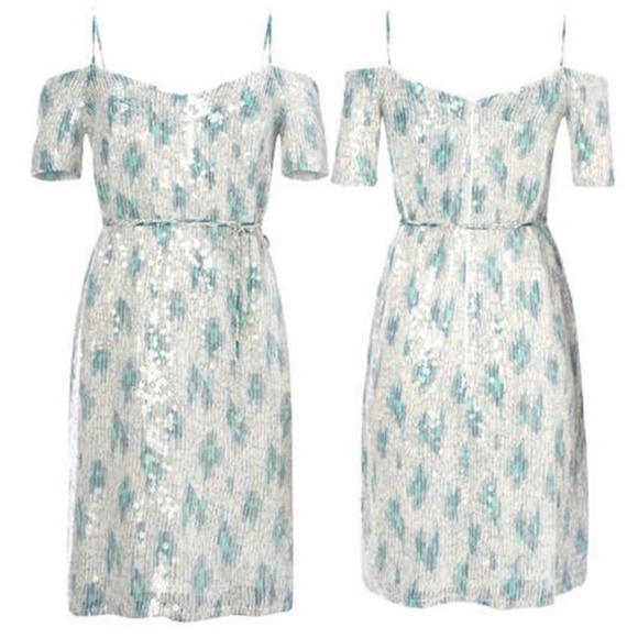 French Connection Off-Shoulder Boho Sequin Dress 0 - Picture 6 of 6